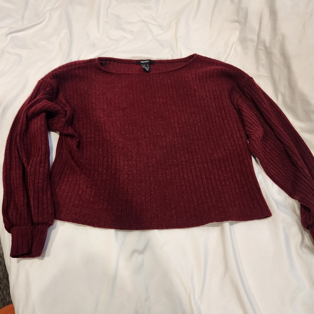 Forever 21 Rich Burgundy Crew Neck Sweater